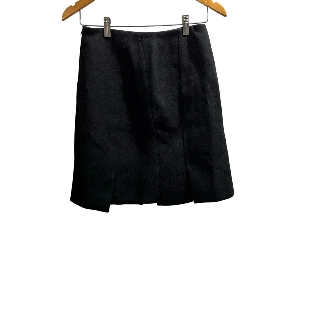 PRADA Designer‎ Black Wool Wide Inverted Box Pleats A-Line Mini Skirt Sz 40